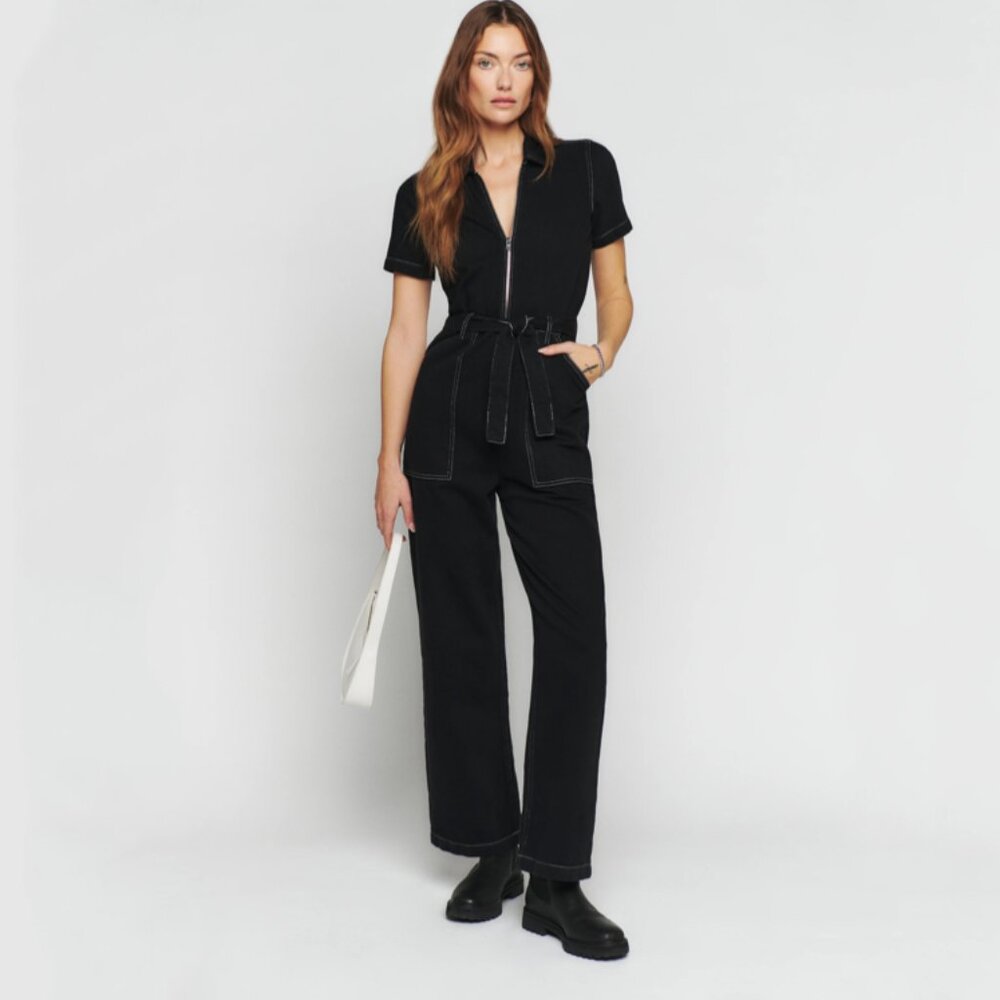 REFORMATION Cassidy Corduroy Jumpsuit Black